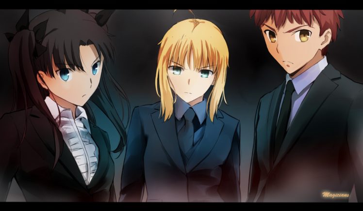 anime, Fate Series, Saber, Tohsaka Rin, Shirou Emiya HD Wallpaper Desktop Background