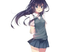 anime girls, Long hair, School uniform, Schoolgirls, Dark hair, White background