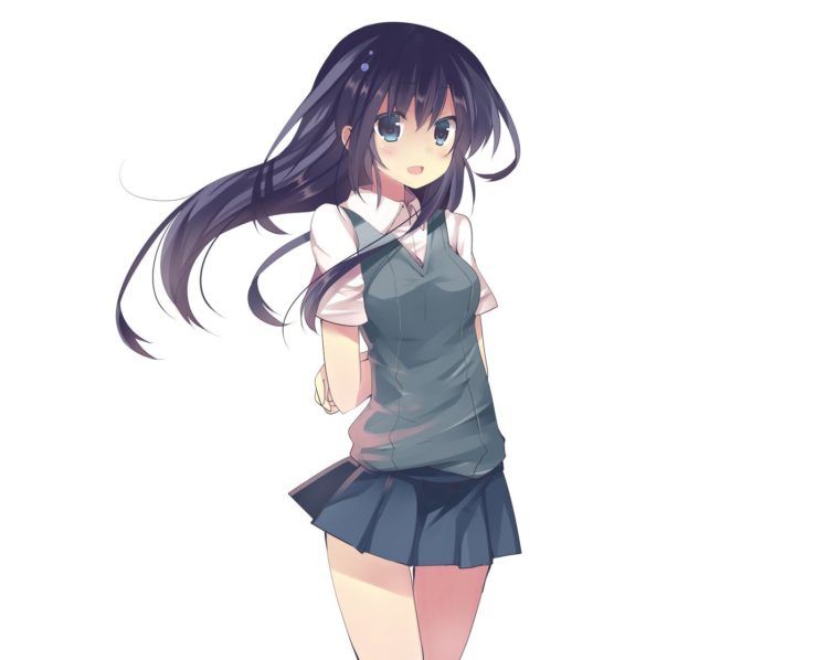 anime girls, Long hair, School uniform, Schoolgirls, Dark hair, White ...