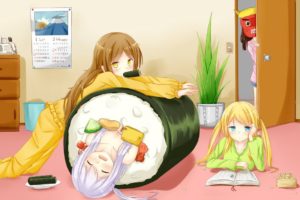anime girls, Long hair, Sushi