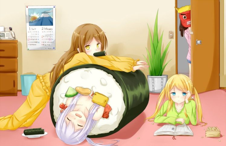 anime girls, Long hair, Sushi HD Wallpaper Desktop Background