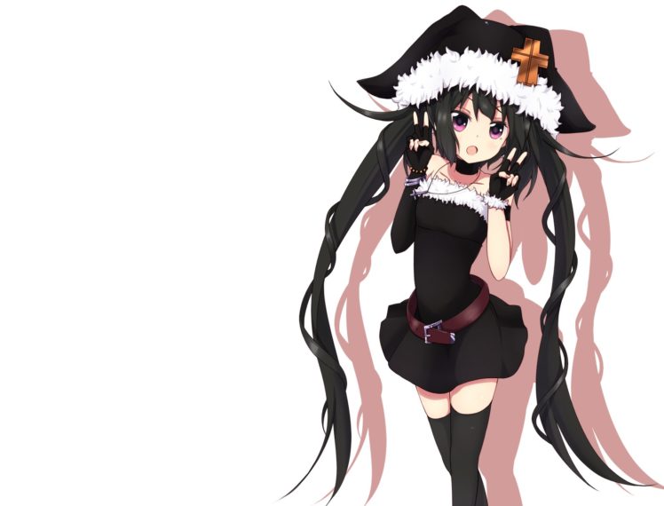 anime girls, Long hair, Dark hair, Anime, Thigh highs HD Wallpaper Desktop Background