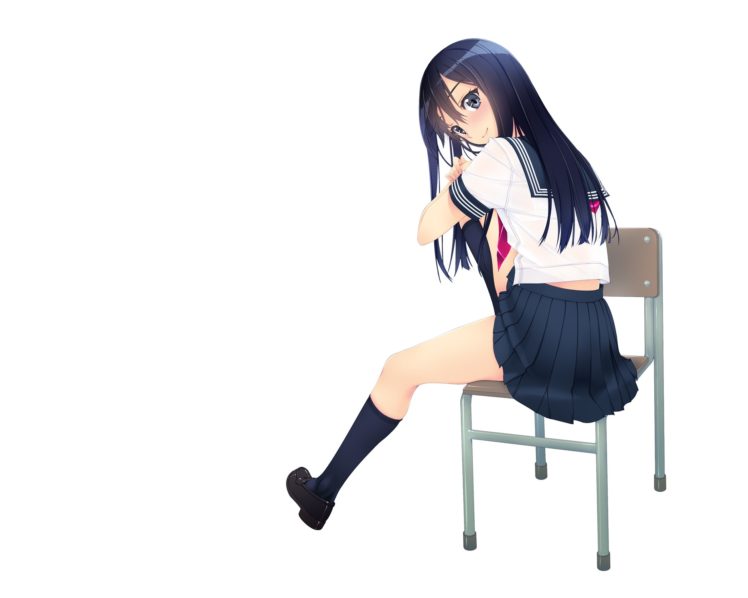anime girls, Long hair, School uniform, Schoolgirls, Dark hair, White background HD Wallpaper Desktop Background