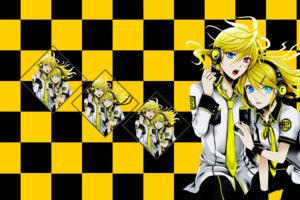 anime, Vocaloid, Kagamine Rin, Checkered