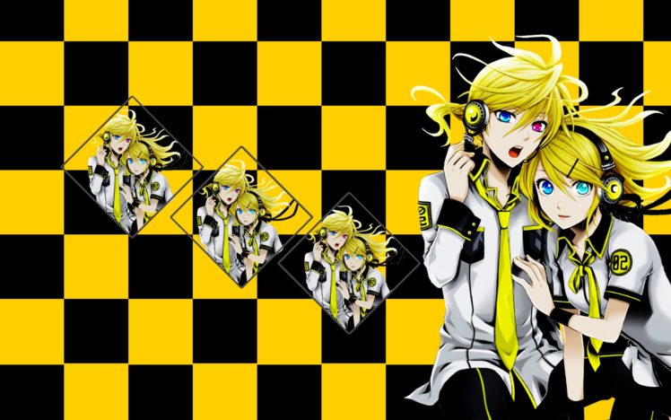 anime, Vocaloid, Kagamine Rin, Checkered HD Wallpaper Desktop Background