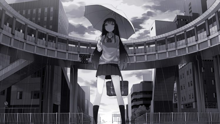 anime girls, Anime, Umbrella, Schoolgirls, Long hair HD Wallpaper Desktop Background