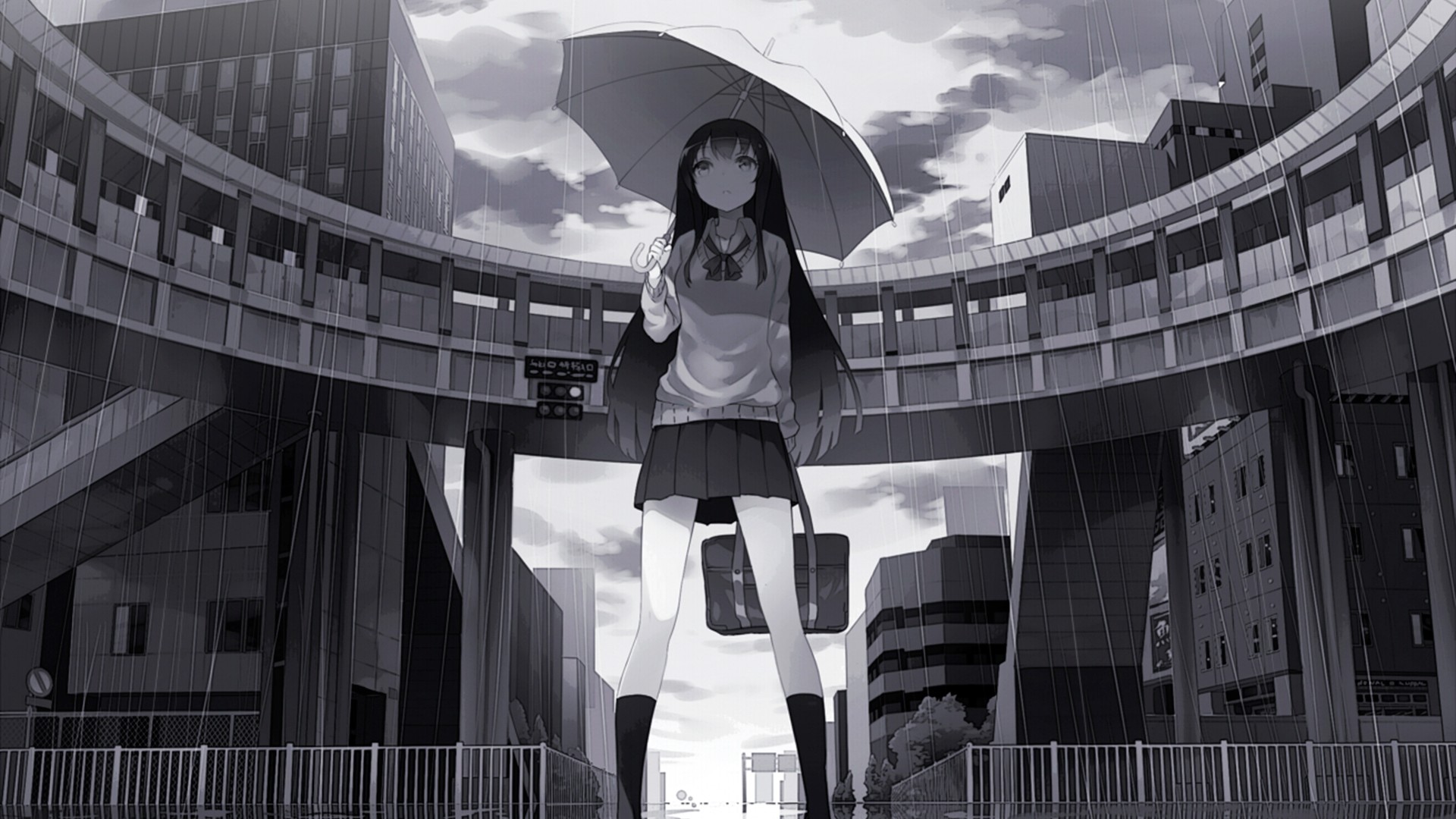 anime girls, Anime, Umbrella, Schoolgirls, Long hair Wallpaper
