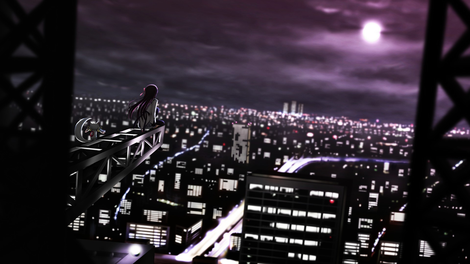 Ночной город с крыши аниме