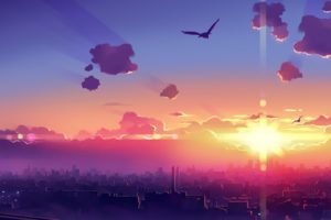 sunrise, City, Anime