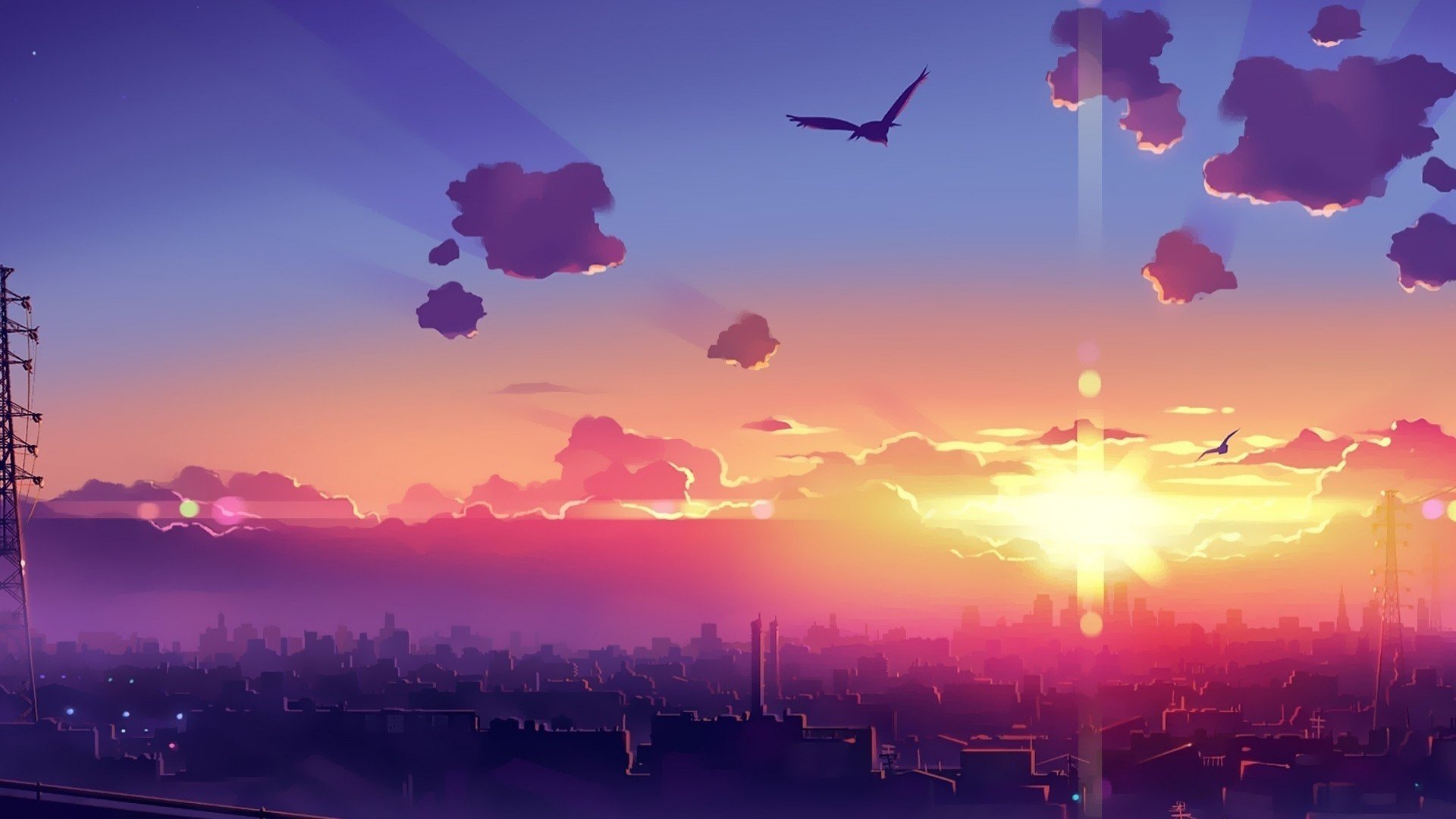 sunrise, City, Anime Wallpaper