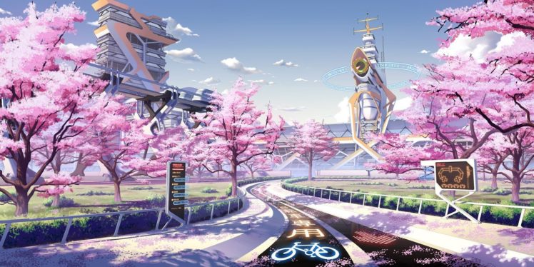 cherry blossom, Seasons, Spring, Futuristic, Culture Japan HD Wallpaper Desktop Background
