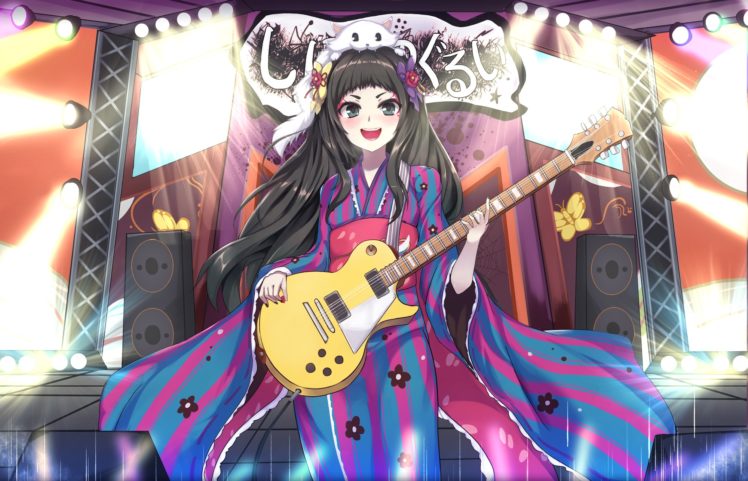 anime girls, Kimono, Guitar HD Wallpaper Desktop Background