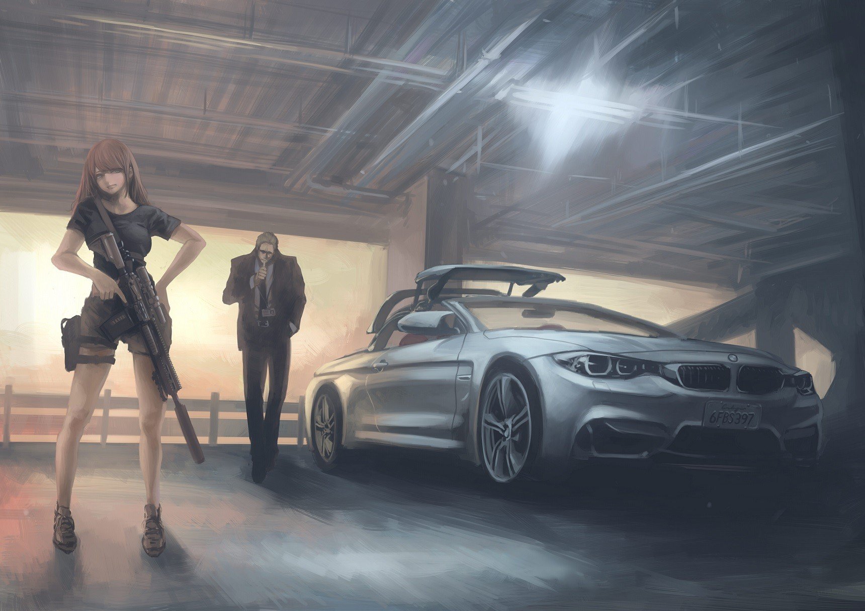 anime girls, Car, BMW Wallpaper
