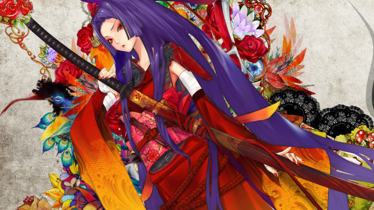 samurai, Girl, Painting, Katana, Kimono, Yukata HD Wallpaper Desktop Background