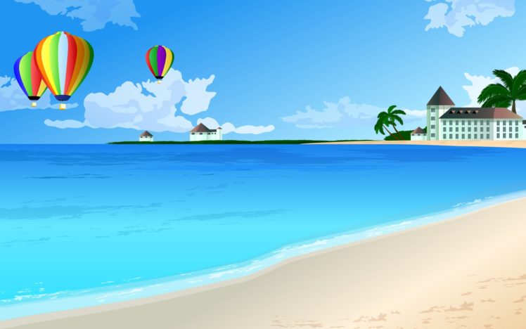ocean, Vectors, Hot, Air, Balloons, Sea, Shorelines HD Wallpaper Desktop Background