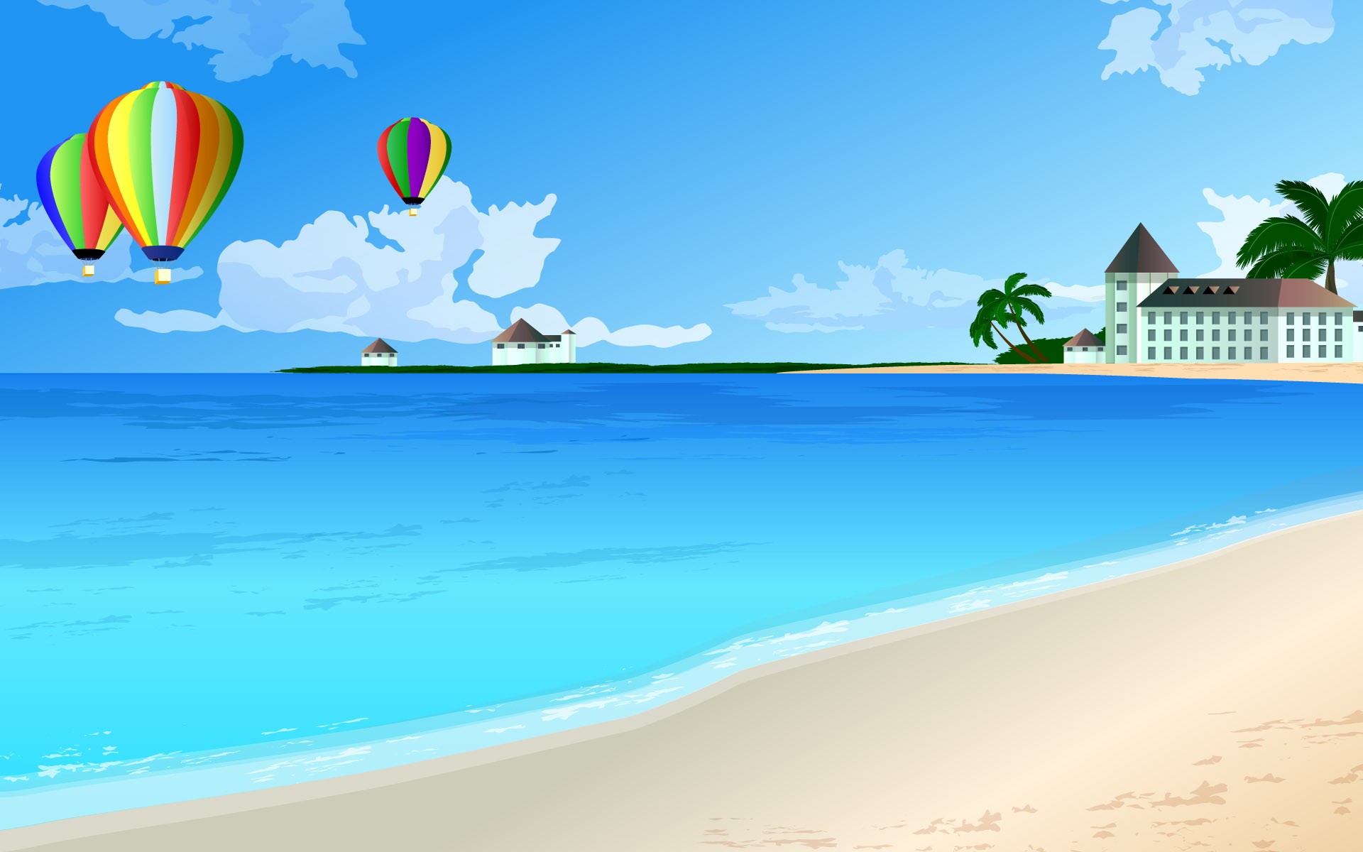 ocean, Vectors, Hot, Air, Balloons, Sea, Shorelines Wallpaper