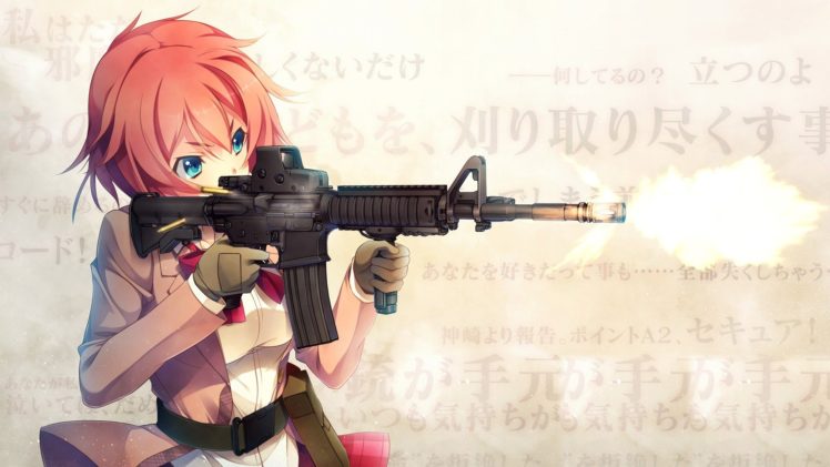 anime, Anime girls, Carbine, M4 carbine, Innocent Bullet, Kanzaki Sayaka HD Wallpaper Desktop Background