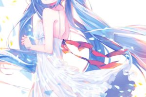 Vocaloid, Hatsune Miku, Long hair, Twintails, White dress, Ribbon, Anime girls, Anime