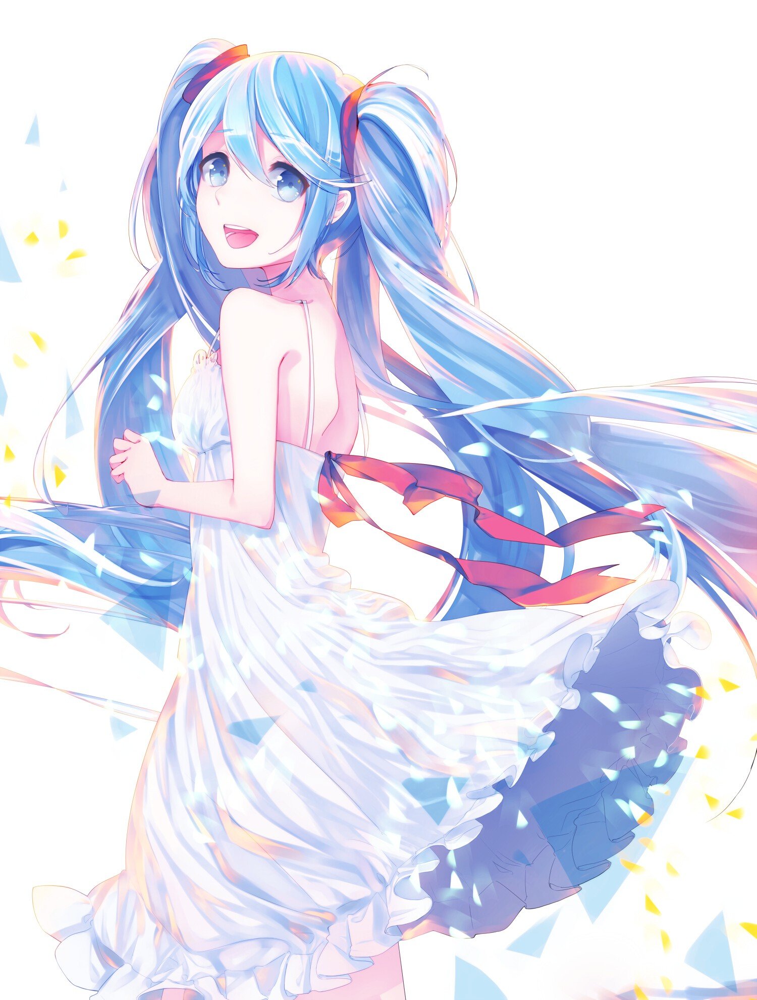 Vocaloid, Hatsune Miku, Long hair, Twintails, White dress, Ribbon, Anime girls, Anime Wallpaper