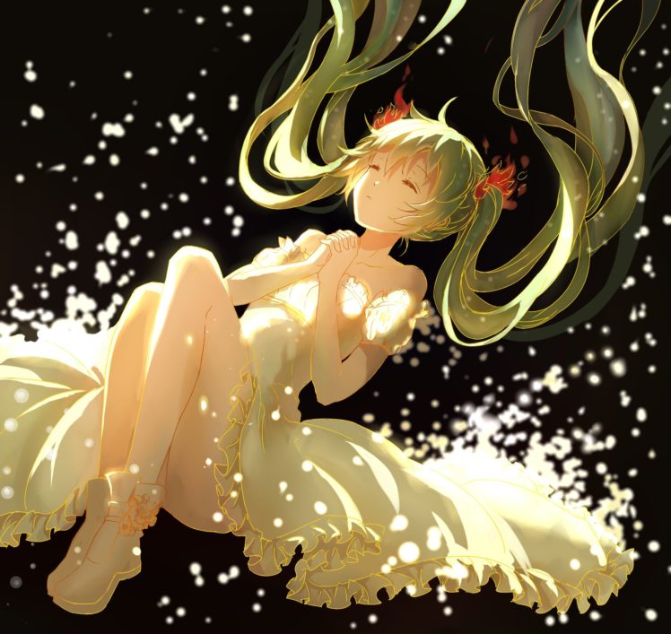 Vocaloid, Hatsune Miku, Long hair, Twintails, White dress, Anime girls, Anime HD Wallpaper Desktop Background