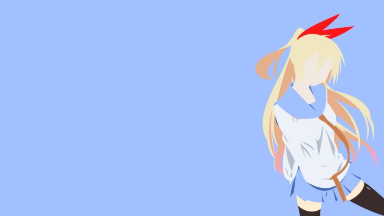 Kirisaki Chitoge, Minimalism, Anime girls, Blonde, School uniform, Skirt, Nisekoi, Simple background, Simple, Anime vectors, Vectors, Thigh highs HD Wallpaper Desktop Background