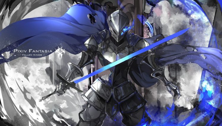Pixiv Fantasia: Fallen Kings, Original characters, Knight, Cape, Sword, Anime HD Wallpaper Desktop Background