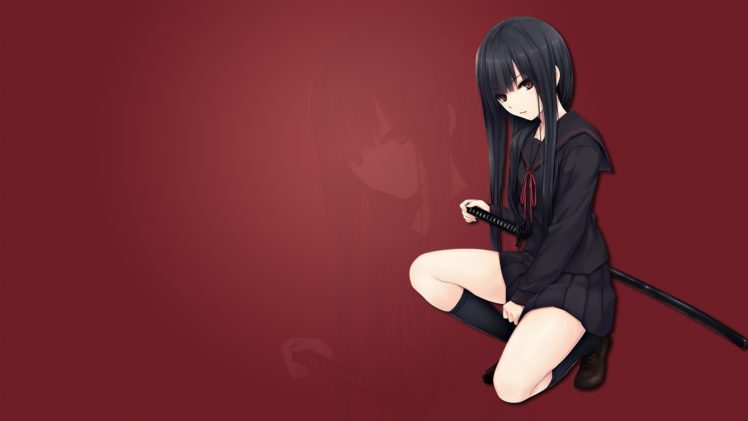 anime, Anime girls, Katana, School uniform HD Wallpaper Desktop Background