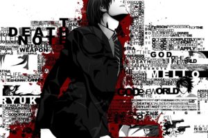 anime, Typography, Anime boys, Death Note, Selective coloring