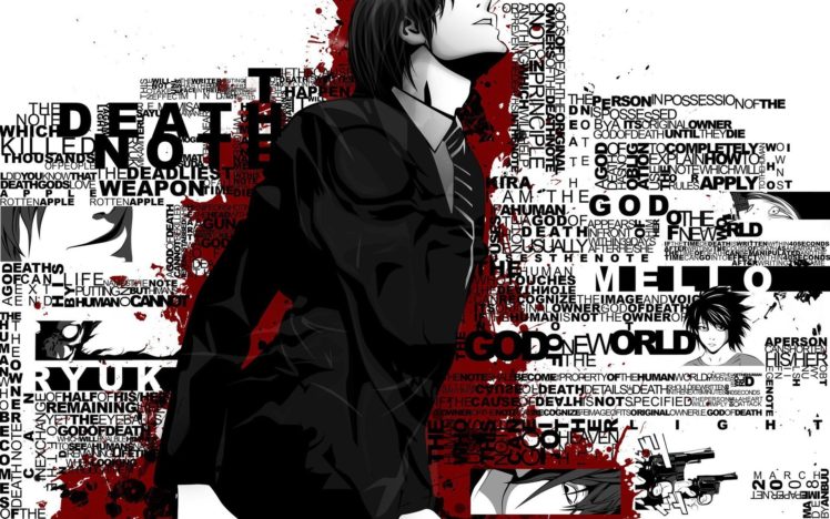 anime, Typography, Anime boys, Death Note, Selective coloring HD Wallpaper Desktop Background