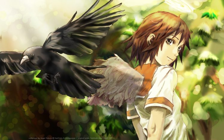anime, Yoshitaka Amano, Birds, Wings, Looking back, Haibane Renmei HD Wallpaper Desktop Background