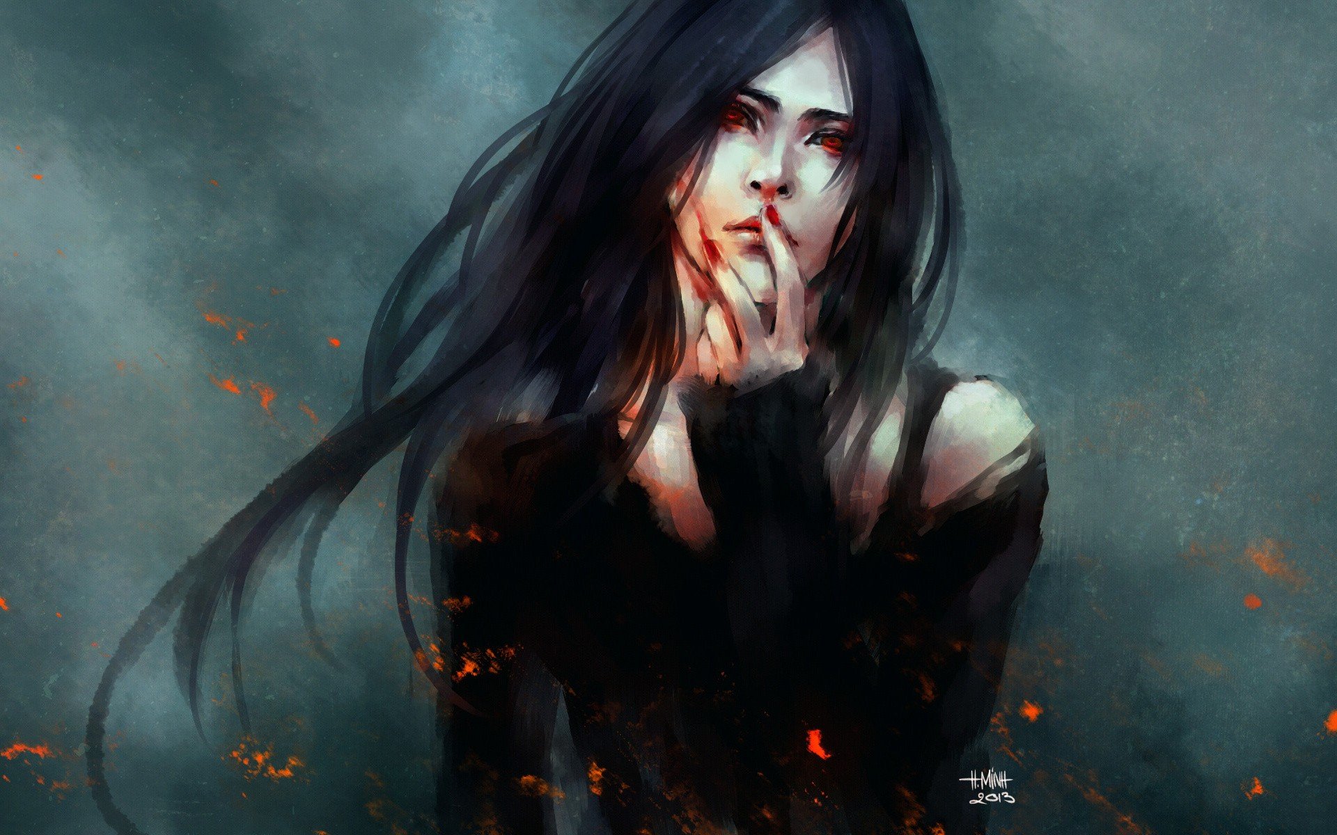 NanFe, Artwork, Red eyes, Long hair Wallpaper