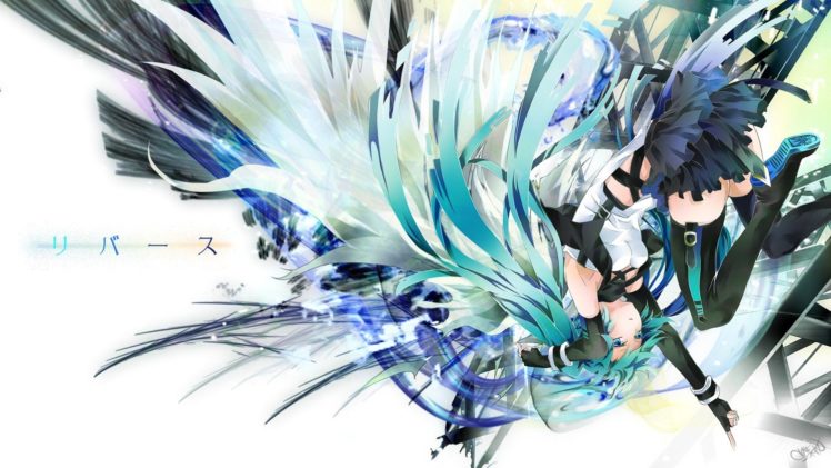 Vocaloid, Hatsune Miku, Long hair, Twintails, Wings, Simple background, Anime girls, Anime, Artwork HD Wallpaper Desktop Background