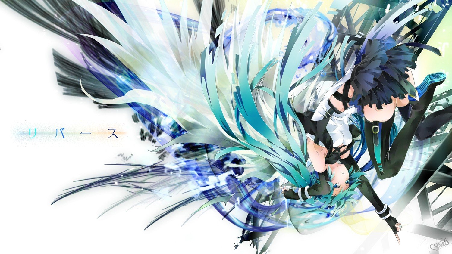 Vocaloid, Hatsune Miku, Long hair, Twintails, Wings, Simple background, Anime girls, Anime, Artwork Wallpaper