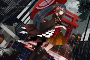 Hatsune Miku, Vocaloid, Umbrella, Rain, Twintails