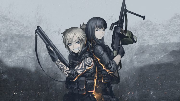 anime, Anime girls, Hellshock, Machine gun, Hetza HD Wallpaper Desktop Background