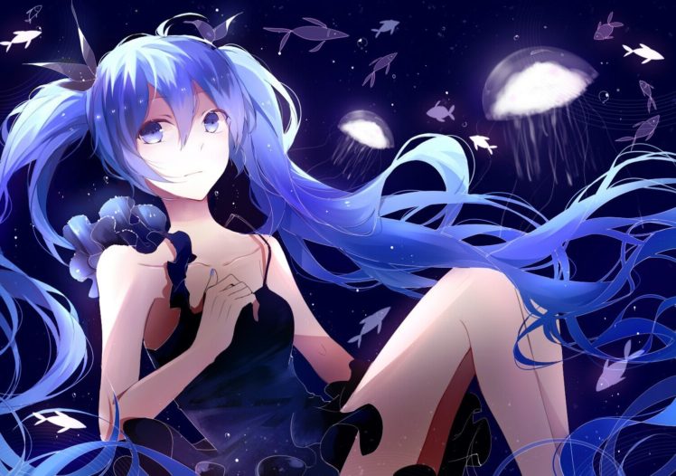 Vocaloid, Hatsune Miku, Long hair, Twintails, Black dress, Underwater,  Fish, Medusa, Anime girls, Anime Wallpapers HD / Desktop and Mobile  Backgrounds