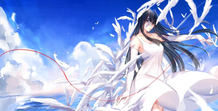 Kill la Kill, Kiryuin Satsuki, Black hair, Blue eyes, Clouds, Dress, Long hair, Anime, Anime girls HD Wallpaper Desktop Background