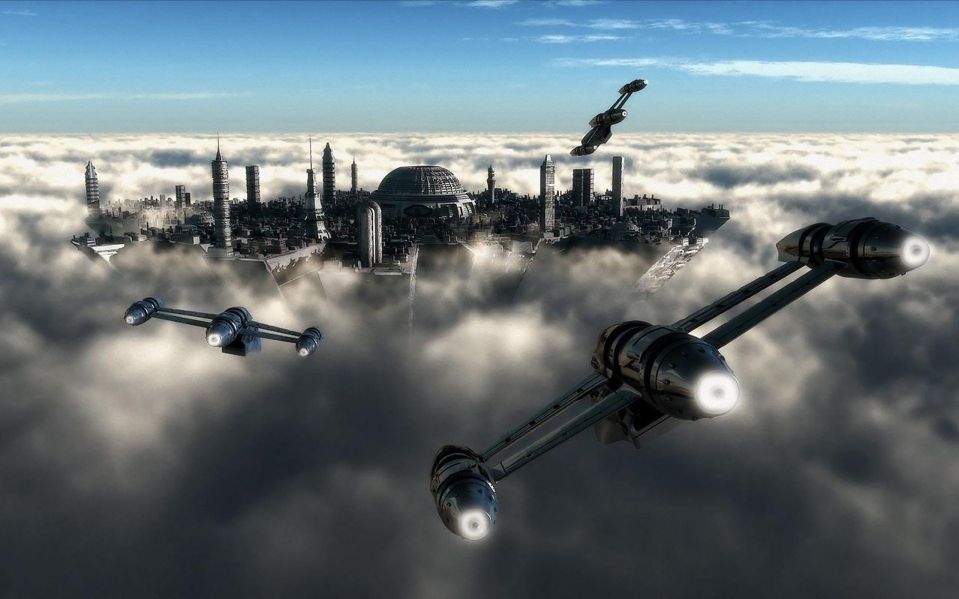 clouds, Aircraft, Fantasy, Art, Cities Wallpaper