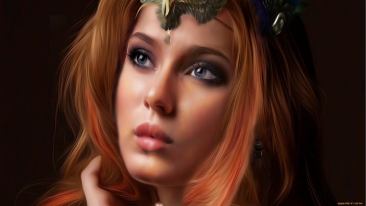 women, Fantasy, Blue, Eyes, Redheads, Hair, Ornaments HD Wallpaper Desktop Background