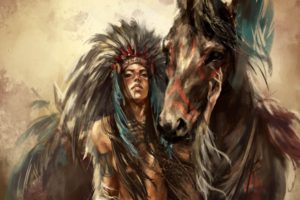 girl, Horse, Feathers, Art, Native, American, Babe, Sexy, Painting, Art