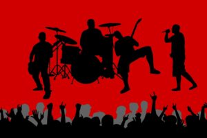 music, Vectors, Shadows, Crowd, Band, Red, Background