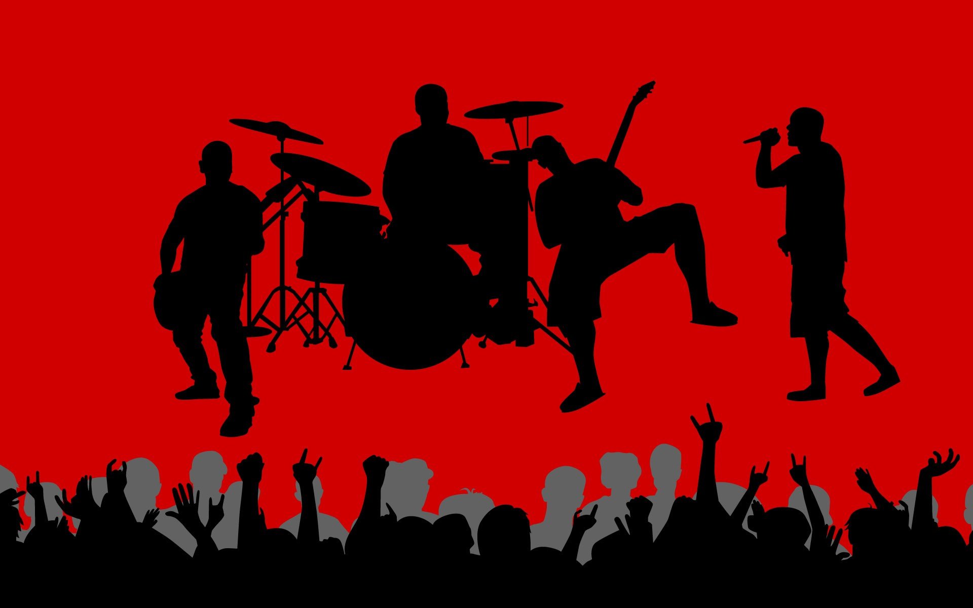 music, Vectors, Shadows, Crowd, Band, Red, Background Wallpaper