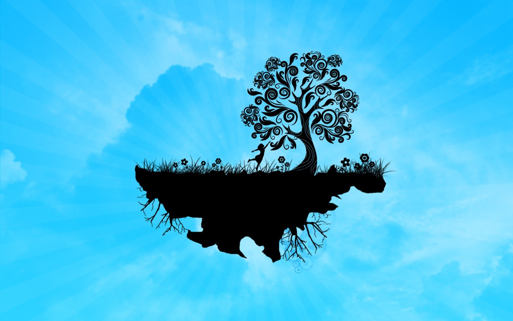 women, Sunrise, Vectors, Floating, Islands Wallpaper