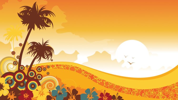 tropical, Illustrations, Floral, Sunny, Vector, Art HD Wallpaper Desktop Background