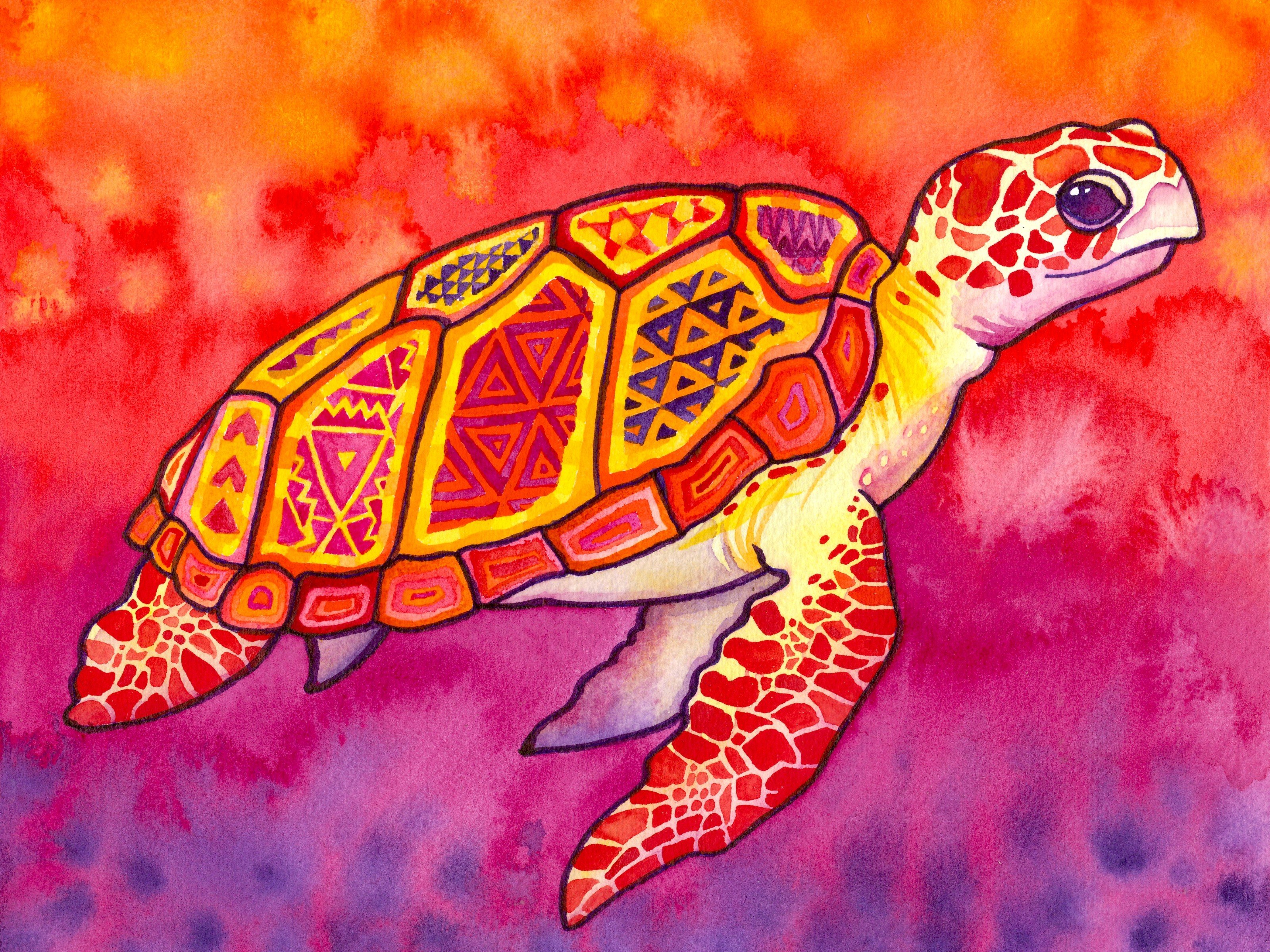 abstract, Paintings, Multicolor, Patterns, Turtles, Sea, Turtles, Watercolor Wallpaper