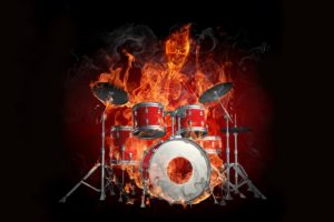 flames, Fire, Drums, Black, Background