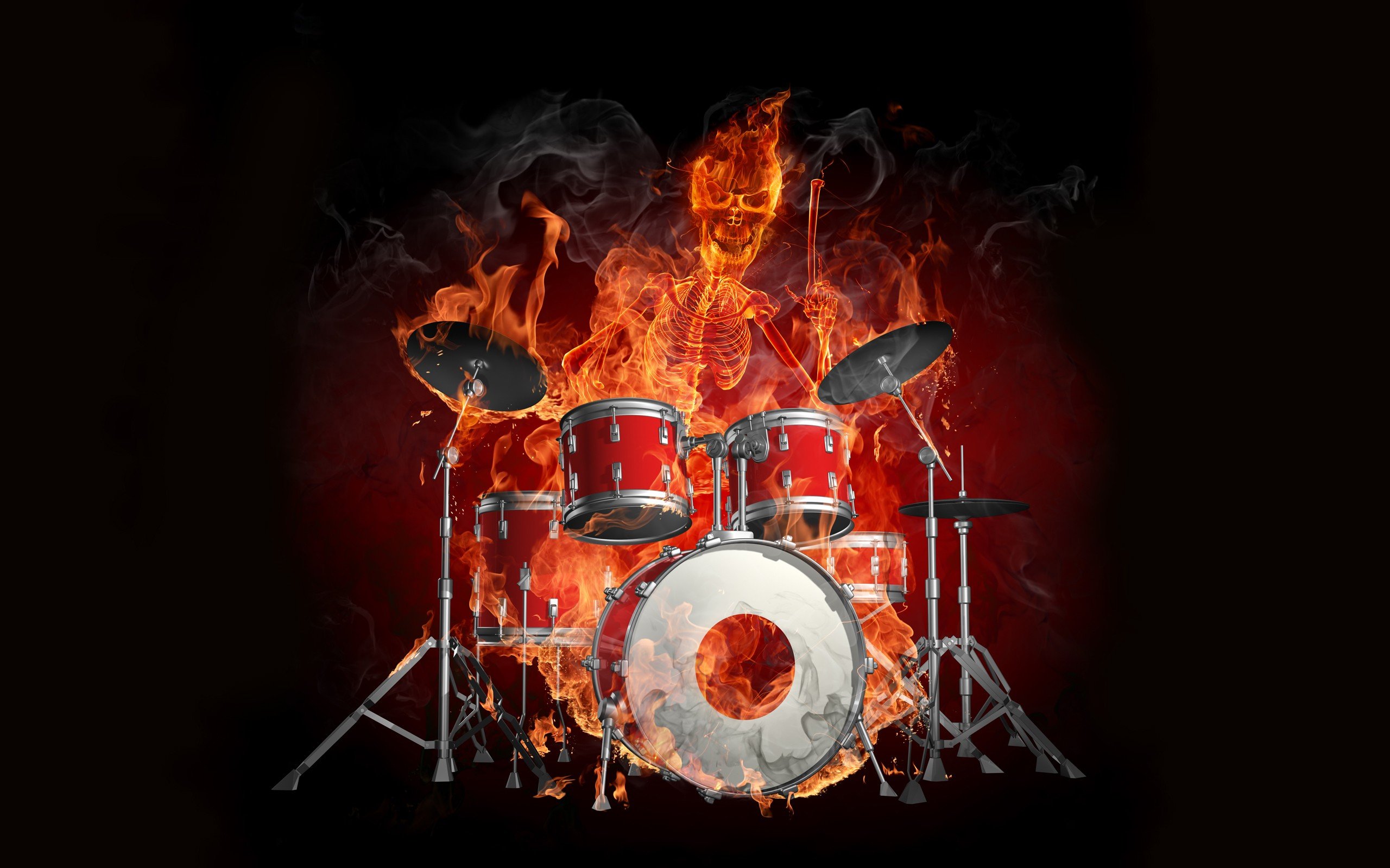 flames, Fire, Drums, Black, Background Wallpaper