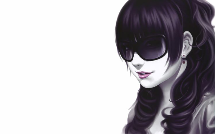 women, Glasses, Long, Hair, Pixiv, Artwork, Simple, Background, White, Background HD Wallpaper Desktop Background