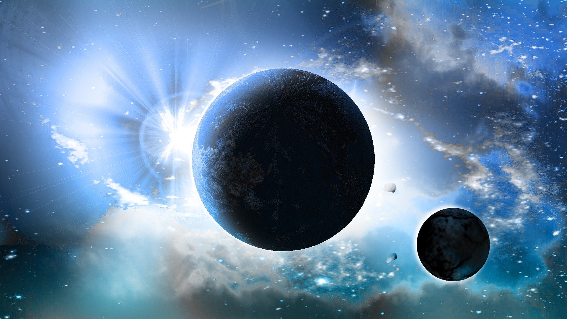 abstract, Sun, Outer, Space, Lights, Stars, Galaxies, Planets Wallpaper