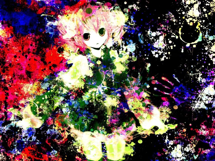abstract, Pink, Hair, Short, Hair, Kasane, Teto, Anime, Girls, Utau, Detached, Sleeves, Bare, Shoulders HD Wallpaper Desktop Background